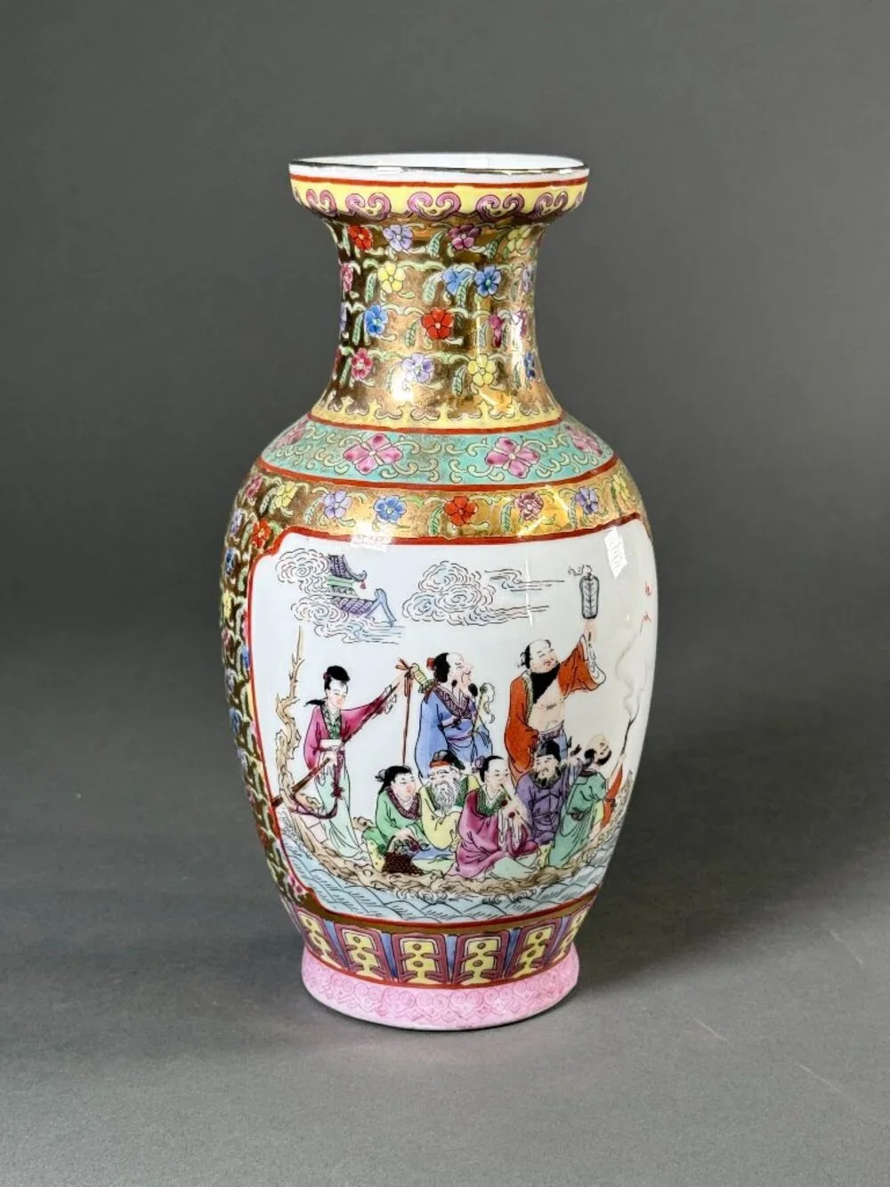 Vintage Chinese Famille Rose Porcelain Vase Eight Immortals Crossing Sea 10